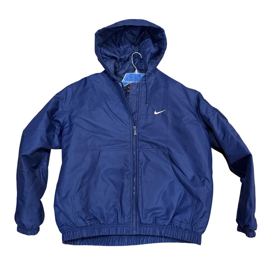 Nike Jacket Coat Navy Blue Women Youth? Size Large 12-14 Full Zip Hood Polyester